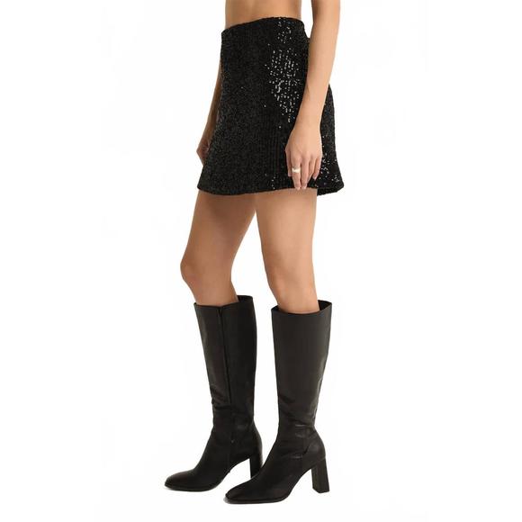 NEW Z SUPPLY ciera sequin mini skirt in black - Picture 3 of 4